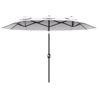Outsunny Double Sided Patio Umbrella, 9.7' Large Outdoor Market Umbrella with Push Button Tilt and Crank, 3 Air Vents and 12 Ribs, for Garden, Deck, Pool, White(m-1)
