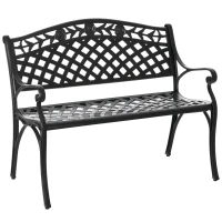 Outsunny Outdoor Garden Bench, 40" Patio Bench with Aluminum Frame and Armrests, 2-Person Patio Loveseat with Floral Pattern for Park, Porch, Yard, Lawn, 485 LBS Capacity(m-2)