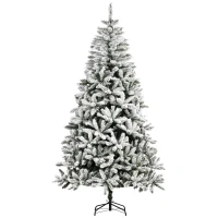 HOMCOM 7.5' Tall Unlit Snow Flocked Pine Artificial Christmas Tree with Realistic Branches, Green(m-1)