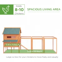 PawHut 137" Chicken Coop for 8-10 Chickens, Large Chicken House, Wooden Poultry Hen Cage with Nesting Box and Run for Backyard, Orange(m-4)