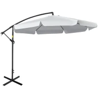 Outsunny 11FT Offset Hanging Patio Umbrella Cantilever Umbrella with Easy Tilt Adjustment, Cross Base and 8 Ribs for Backyard, Poolside, Lawn and Garden, White(m-2)