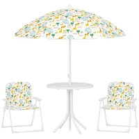 Qaba Kids Picnic Table and Chair Set, Outdoor Activity Table with Foldable Chairs, Removable Umbrella for Backyard, White(m-11)