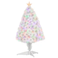 HOMCOM 2.5ft Tall Pre-Lit Douglas Fir Tabletop Artificial Christmas Tree with Realistic Branches, Fiber Optic LED Lights and 85 Tips, White(m-1)