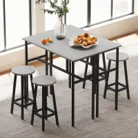 HOMCOM Bar Table Set of 6, Bar Table and Stools for 4, 2 Breakfast Tables and 4 Stools for Living Room, Dining Room, Grey(m-1)