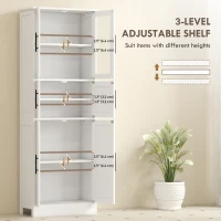 HOMCOM 67" Tall Bathroom Storage Cabinet, Modern Freestanding Bathroom Cabinet with Glass Doors and Adjustable Shelves, White(m-6)