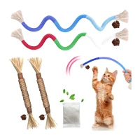4-Piece Interactive Catnip Toys with Refillable Natural Catnip Bag, Cat Toys Chew Rope and Silvervine Sticks for Teeth Cleaning, Multicolor(m-2)