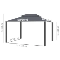 Outsunny 13' x 10' Outdoor Patio Gazebo Canopy with 2-Tier Polyester Roof, Vented Mesh Sidewall & Strong Aluminum Frame, Black(m-3)