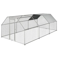PawHut Large Chicken Coop Metal Chicken Run for Chickens with Waterproof and Anti-UV Cover, Flat Shaped Walk in Fence Cage Hen House for Outdoor and Yard Farm Use, 1.26" Dia, 9' x 18.5' x 6.5'(m-1)