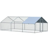 PawHut Large Chicken Coop Metal Chicken Run with Waterproof and Anti-UV Cover, Spire Shaped Walk-in Fence Cage Hen House for Outdoor and Yard Farm Use, 1.3" Tube Diameter, 9.8' x 19.7' x 6.4'(m-1)