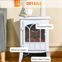 HOMCOM Electric Fireplace Stove, Freestanding Fireplace Heater with Realistic Flame, Adjustable brightness, Overheating Safety System, White(m-7)