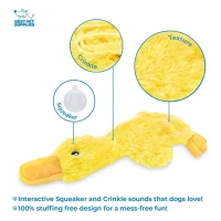 Crinkle Dog Toy with Soft Squeaker, Fun Indoor Chew and Play Toy, No Stuffing Duck for All Breeds, 15.5" L x 7.5" W x 1.5" H, Yellow(m-4)