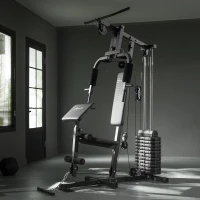Soozier Home Gym Equipment Weight Training Machine, Multifunction Workout Machine with 143lbs Weight Stack for Full Body Workout and Strength Training, Black(m-10)
