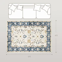 HOMCOM Machine Washable Area Rug 4x6, Non-Slip Boho Floral Print Floor Carpet for Living Room, Bedroom, Dining Room, Blue(m-3)