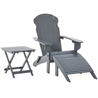 Outsunny 3-Piece Folding Adirondack Chair with Ottoman and Side Table, Outdoor Wooden Fire Pit Chairs w/ High-back, Wide Armrests for Patio, Backyard, Garden, Lawn Furniture, Gray