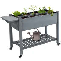 Outsunny Raised Garden Bed with 8 Grids and Storage Shelf, Elevated Planter Box with Legs, for Vegetables Flowers Herbs, Grey(m-2)