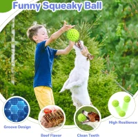 Indestructible Squeaky Dog Balls with High-Stretch Material, Honeycomb Texture, Tough Chew Toys for Large Breeds, 3" L x 3" W x 3" H, Green(m-6)