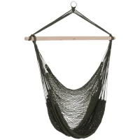 Outsunny Portable Hammock Chair, Hanging Woven Hammock Swing Chair Sleeping Bed for Outdoor Garden Yard Camping, Army Green(m-2)