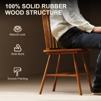 HOMCOM Dining Chairs Set of 2, Farmhouse Wood Kitchen Chairs with Rubber Wood Frame, Spindle Back for Dining Room, Light Brown(m-5)