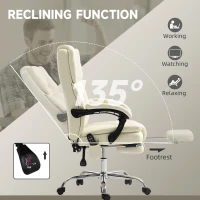 Vinsetto Massage Office Chair, Reclining Executive Office Chair with 6-Point Vibration, Footrest and High Back, White(m-6)