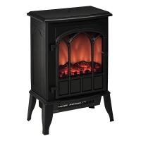 HOMCOM Electric Fireplace Stove, Freestanding Fireplace Heater, 750W/1500W, Black(m-1)