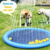 Peteast Anti-Slip Splash Pad with Adjustable Water Pressure, Durable Outdoor Water Play Mat for Dogs and Kids, 67" L x 67" W x 3" H, Blue(m-6)