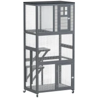 PawHut 74" Wooden Outdoor Cat House Catio with High Weight Capacity, Cat Cage Condo, Dark Gray(m-11)