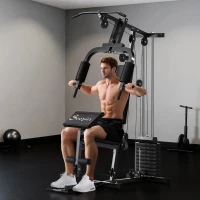 Soozier Home Gym Equipment Weight Training Machine, Multifunction Workout Machine with 143lbs Weight Stack for Full Body Workout and Strength Training, Black(m-1)