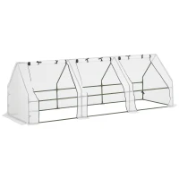Outsunny 9' x 3' x 3' Outdoor Mini Greenhouse, Portable Tunnel Greenhouse with Large Zipper Doors and PE Cover for Garden, White(m-11)