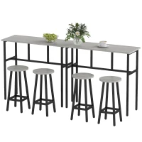 HOMCOM Bar Table Set of 6, Bar Table and Stools for 4, 2 Breakfast Tables and 4 Stools for Living Room, Dining Room, Grey(m-11)