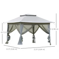 Outsunny 12' x 12' Foldable Pop-up Party Tent Instant Canopy Sun Shade Gazebo Shelter Steel Frame Oxford w/ Roller Bag, Light Grey(m-3)