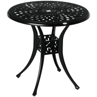 Outsunny 30" Round Patio Dining Table with Umbrella Hole, Antique Cast Aluminum Outdoor Bistro Table Only, Black(m-1)