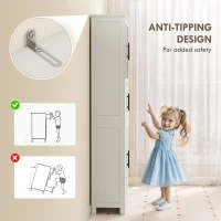 HOMCOM 67" Tall Bathroom Storage Cabinet, Modern Freestanding Bathroom Cabinet with Glass Doors and Adjustable Shelves, White(m-7)