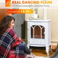 HOMCOM Electric Fireplace Stove, Freestanding Fireplace Heater with Realistic Flame, Adjustable brightness, Overheating Safety System, White(m-4)