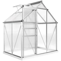 Outsunny 6' x 4' x 6.6' Walk-in Greenhouse, Polycarbonate Greenhouse with Adjustable Roof Vent, Base, Sliding Door, Clear(m-11)