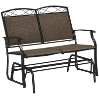 Outsunny Outdoor Glider Loveseat, Steel Frame Rattan Gliding Chair, Mixed Brown(m-11)