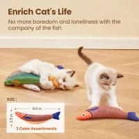 3-Pack Interactive Saury Fish Cat Toys with Catnip Crinkle Sound, Soft Plush Kicker for Indoor Exercise, 8.5" L x 2.5" W x 1.5" H, Multicolor(m-3)