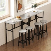 HOMCOM Bar Table Set of 6, Bar Table and Stools for 4, 2 Breakfast Tables and 4 Stools for Living Room, Dining Room, Grey(m-8)