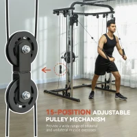 Soozier 3 In 1 Smith Machine Power Rack with Cable Crossover System, Pull up Station, 16-Level Squat Rack and Barbell Bar(m-5)