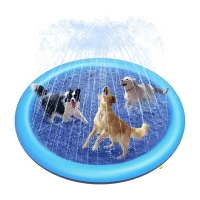 Peteast Anti-Slip Splash Pad with Adjustable Water Pressure, Durable Outdoor Water Play Mat for Dogs and Kids, 67" L x 67" W x 3" H, Blue(m-1)