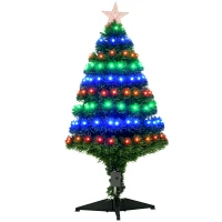 HOMCOM 3ft Tall Douglas Fir Pre-Lit Artificial Christmas Tree with Realistic Branches, 90 Multi-Color LED Lights, Fiber Optics and 90 Tips(m-1)