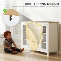 HOMCOM 47" Sideboard, Buffet Cabinet with Rubber Wood Top, Glass Door, Coffee Bar Cabinet, Kitchen Cabinet with Drawers, Adjustable Shelving for Living Room, White(m-7)