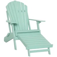 Outsunny Folding Adirondack Chair, Muskoka Chair with Pull-out Footrest, Outdoor Wooden Fire Pit Lounger for Patio, Porch, Poolside, Garden, Green(m-2)