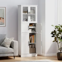 HOMCOM 67" Tall Bathroom Storage Cabinet, Modern Freestanding Bathroom Cabinet with Glass Doors and Adjustable Shelves, White(m-1)