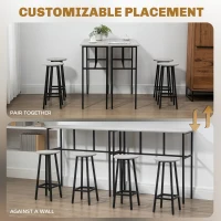 HOMCOM Bar Table Set of 6, Bar Table and Stools for 4, 2 Breakfast Tables and 4 Stools for Living Room, Dining Room, Grey(m-6)