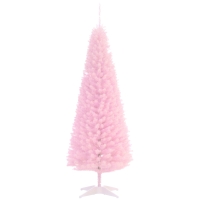HOMCOM 5' Artificial Pencil Christmas Tree, Slim Xmas Tree with 294 Realistic Branch Tips and Plastic Stand, Pink