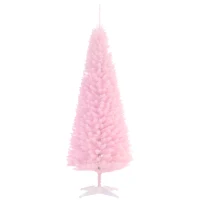 HOMCOM 5' Artificial Pencil Christmas Tree, Slim Xmas Tree with 294 Realistic Branch Tips and Plastic Stand, Pink(m-1)