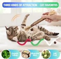 4-Piece Interactive Catnip Toys with Refillable Natural Catnip Bag, Cat Toys Chew Rope and Silvervine Sticks for Teeth Cleaning, Multicolor(m-8)