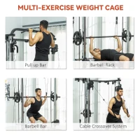 Soozier 3 In 1 Smith Machine Power Rack with Cable Crossover System, Pull up Station, 16-Level Squat Rack and Barbell Bar(m-4)