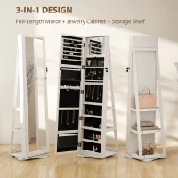 HOMCOM 360° Swivel Jewelry Armoire, Lockable Mirror Jewelry Cabinet with Built-In Small Mirror, White(m-4)