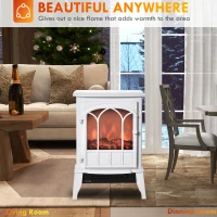 HOMCOM Electric Fireplace Stove, Freestanding Fireplace Heater with Realistic Flame, Adjustable brightness, Overheating Safety System, White(m-9)
